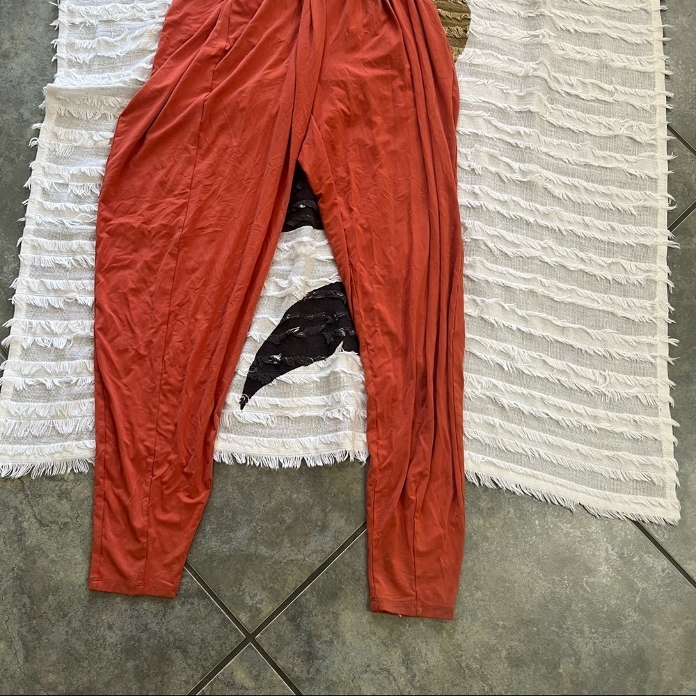 Les Lunes Stella Wrap Sleeveless Bamboo Belted Jumpsuit Orange Braun Sz L/XL EUC - Picture 5 of 8